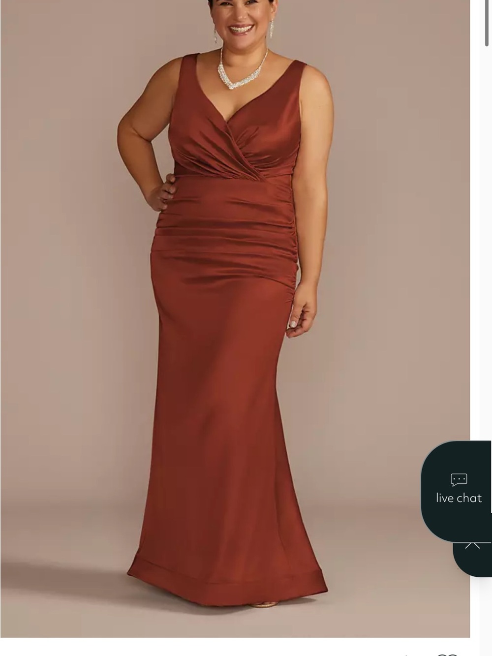 David's Bridal Galina Signature Satin Wrap Dress in cinnamon size 6